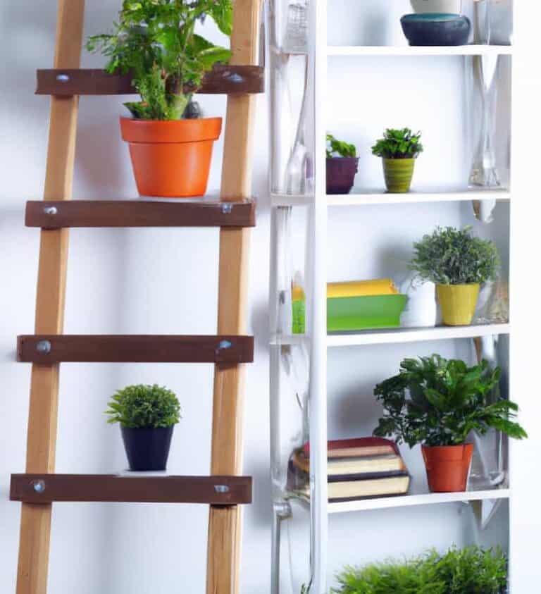 decorated ladder shelves with plants